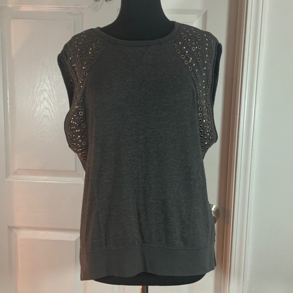 Free People Studded Sleeves Oversized Streetwear Gray Top Size XS - Picture 11 of 11